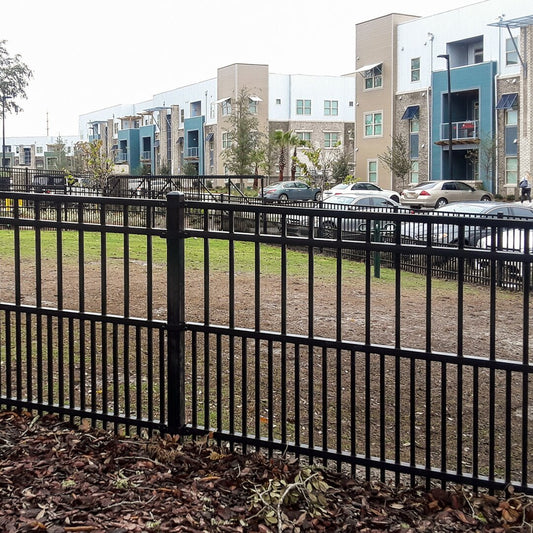 Flat top extruded bottom panels surrounding a dog park with an additional lower doggy panels
