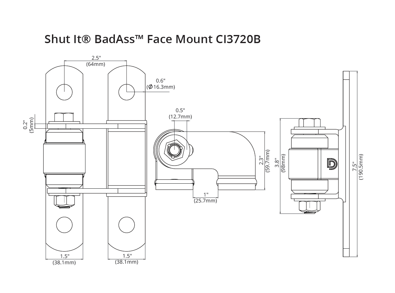 *NEW* SHUT IT CI3720B Face Mount Powder Coated Bolt-On BadAss Hinge - FenceSupplyCo.com