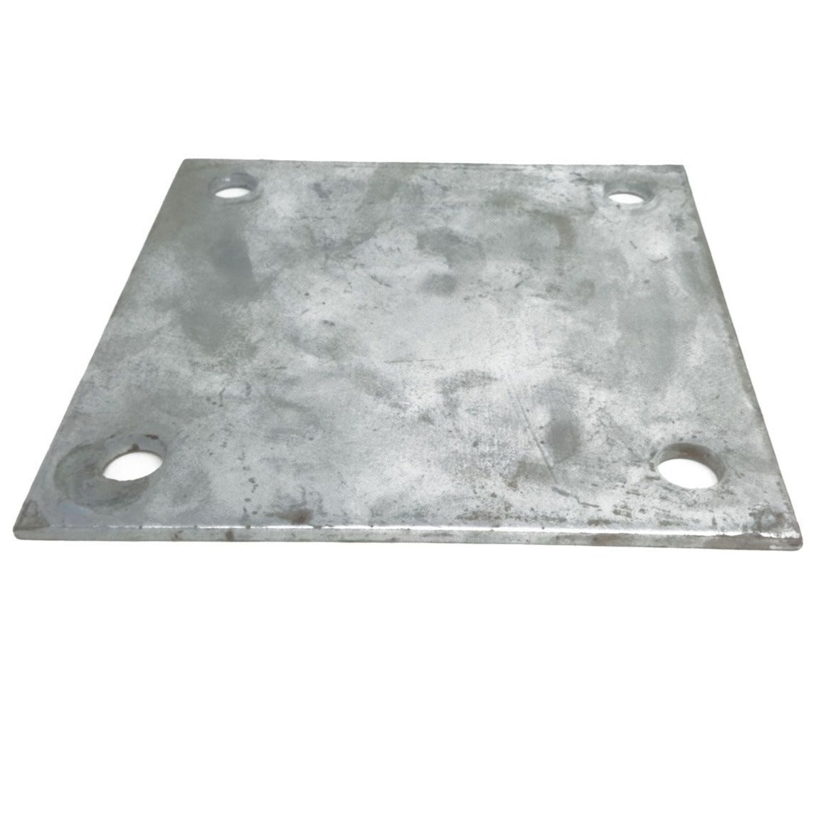 A silver galvanized steel flange plate with multiple holes for mounting purposes.