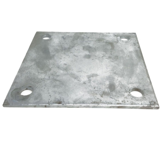 A silver galvanized steel flange plate with multiple holes for mounting purposes.