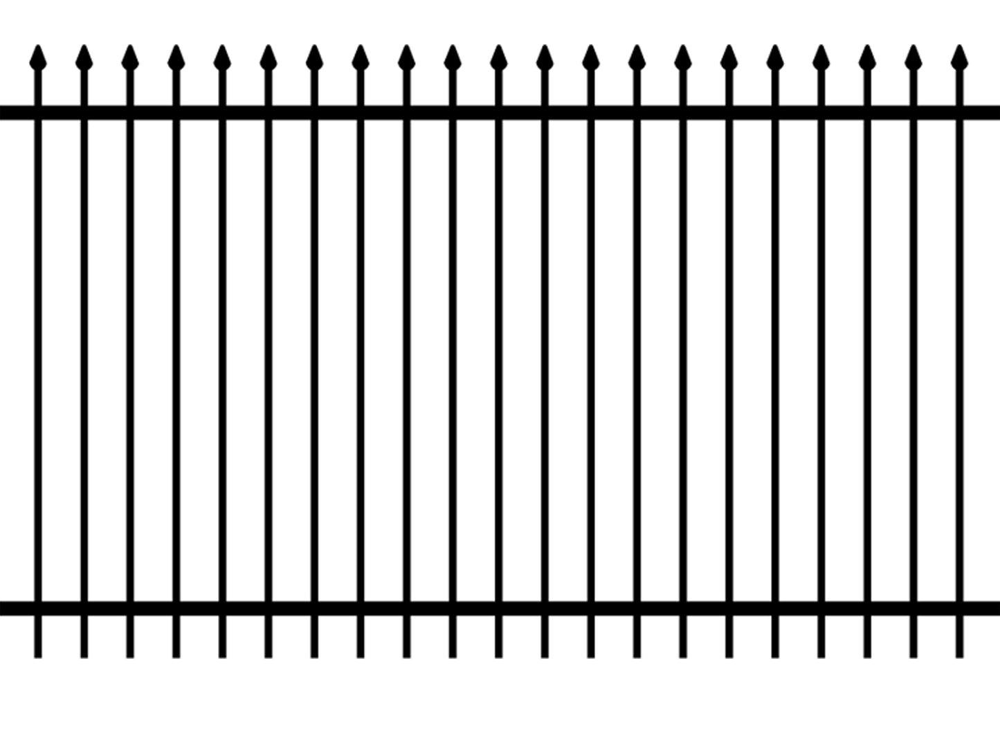 black horizontal ornamental fence panel drawing with pressed spear tops on the verticals