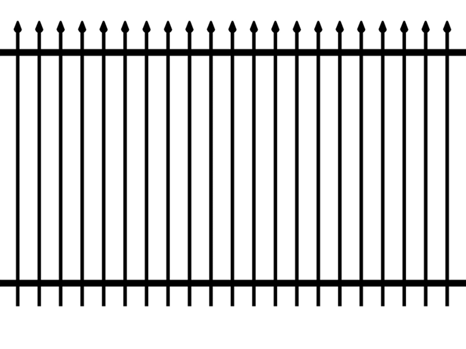 black horizontal ornamental fence panel drawing with pressed spear tops on the verticals