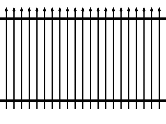 black horizontal ornamental fence panel drawing with pressed spear tops on the verticals