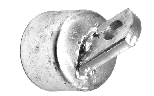 A silver-colored metal rail end cap designed for securing railing, pipes, or support rods within fencing.