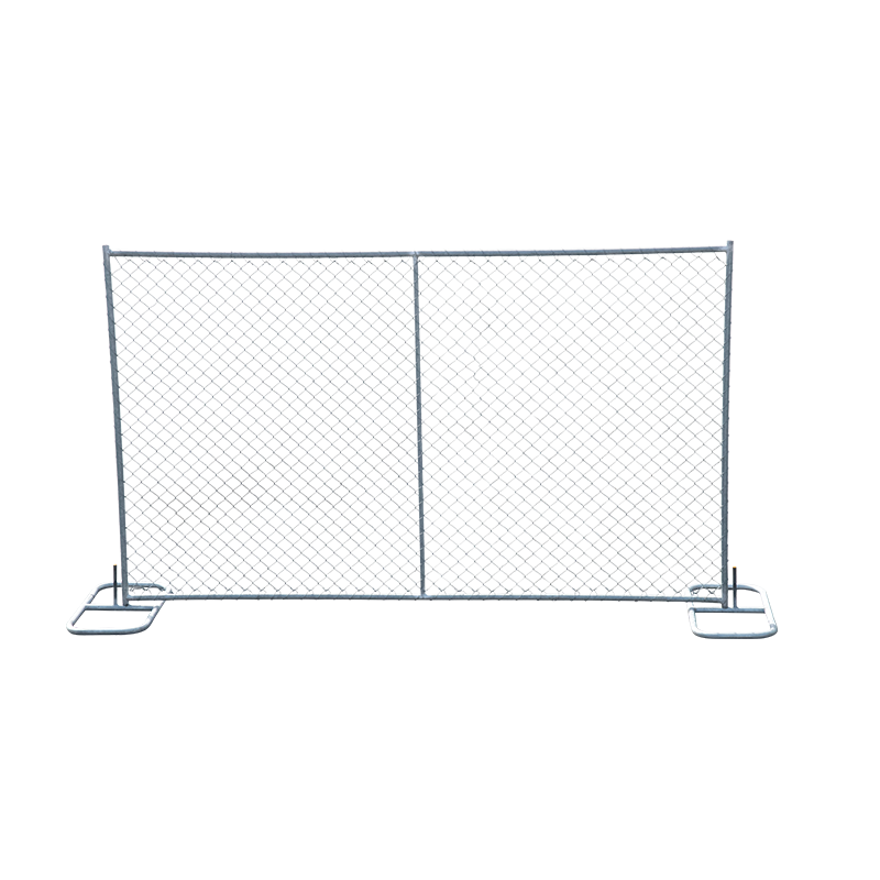 A portable galvanized chain link fence panel with a silver color, designed for temporary use in various outdoor settings.