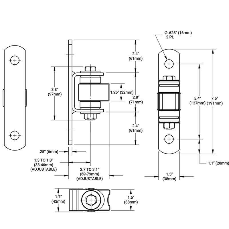 SHUT IT CI3770 Half Bolt-on BadAss Hinge - FenceSupplyCo.com